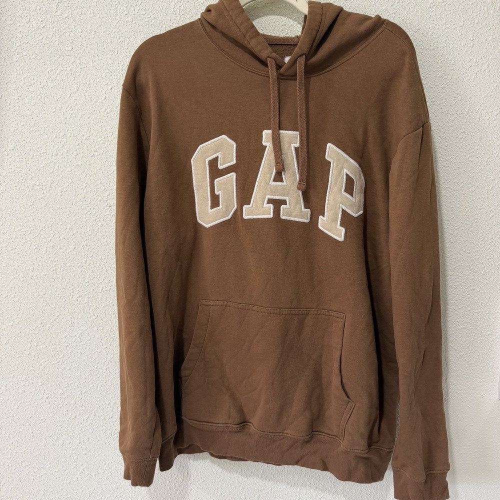 Gap Brown Logo Spell Out Hoodie Pullover Fleece Mens XL Y2K Vintage